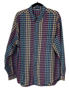 VTG Guess Jeans Button Down Shirt Men's Size L Large Plaid Red Green Yellow Cott